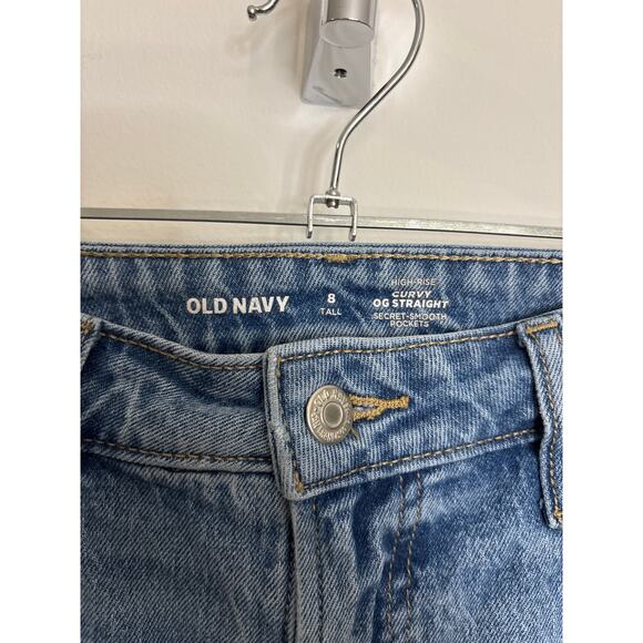 Old Navy O.G. Straight Jeans Womens 8 Tall 8T Blue Light Wash Curvy High Waisted - Picture 3 of 6